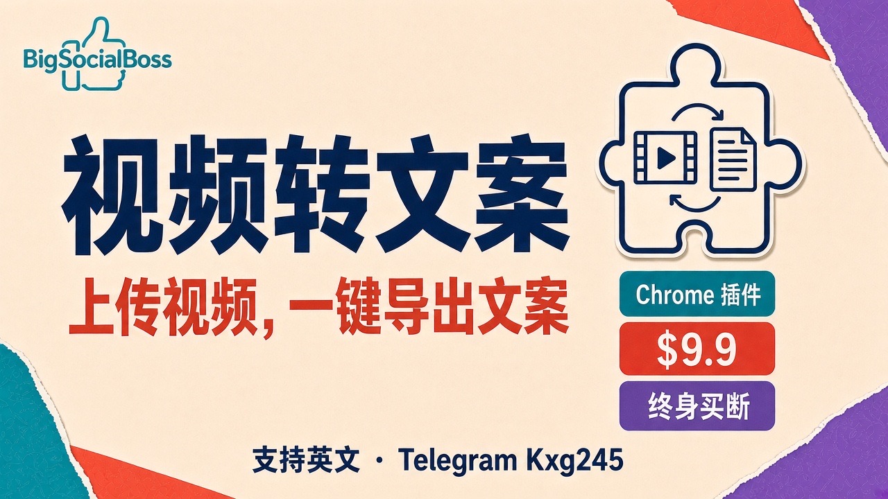 BigSocialBoss 视频转文案:上传视频,一键导出文案,终身买断 $9.9
